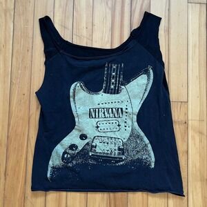 Nirvana Graphic Small Tank Top Black Guitar Raw Hem Sleeveless Rock Band Tee